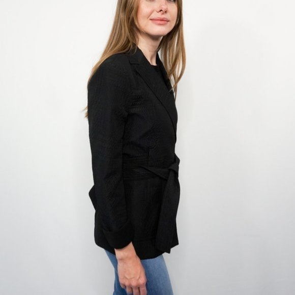 NWT BCBG MaxAzria Black Conner Textured Belted Wrap Blazer Coat Suit Jacket XXS - Picture 3 of 8